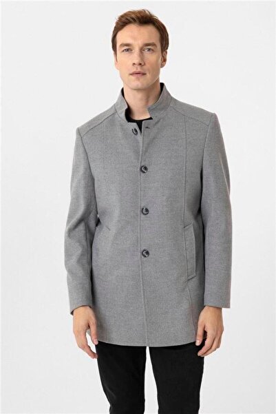SÜVARİ Anthracite Slim High Collar Plain Coat