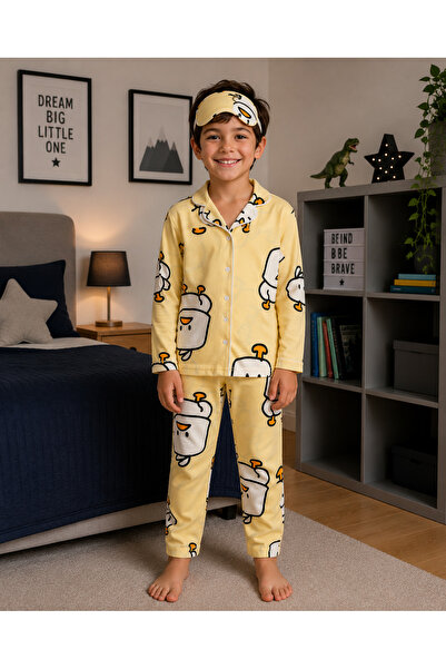 Fil Kids Erkek Çocuk Pamuklu Kumaş Süet Sarı Civciv Desenli Uyku Bantlı Biyel...