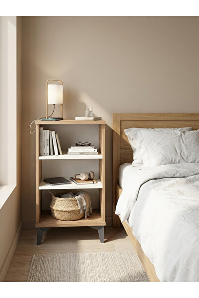 Dienni Arges Komodin 2 Raflı Çok Amaçlı Banyo Ofis Rafı 44x30x80 Çam-Çam