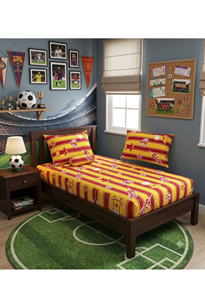 ŞENER HOME Fan Patterned Single (Fitted) Elastic Children's Bed Sheet Pillowc...