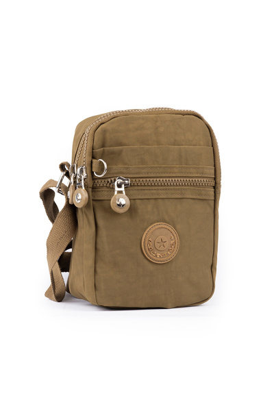 Small Size Crinkle/Clinker Waterproof Fabric Multi Compartment Cross Shoulder Phone Bag Tan 10a