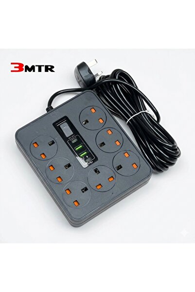 Zen Store كابل طويل 3 أمتار، شريط طاقة بـ 8 منافذ مع شحن USB و Type-C، لوحة ت...