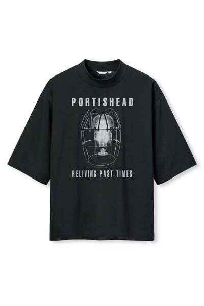 buzagi tasarım ürünleri Portishead Digital Print Oversize Black Unisex T-Shirt