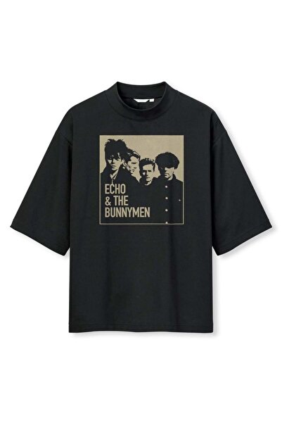 buzagi tasarım ürünleri Echo & the Bunnymen Digital Print Oversize Black Unis...