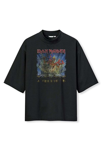 buzagi tasarım ürünleri تي شيرت Iron Maiden بطباعة رقمية كبيرة الحجم باللون ا...
