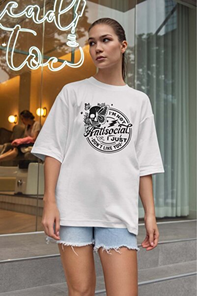 buzagi tasarım ürünleri Sarcastic Oversize Unisex White T-Shirt