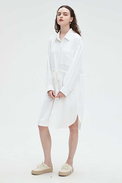 Nichii Women's Midi Dress with Long Sleeves and Waist Tie