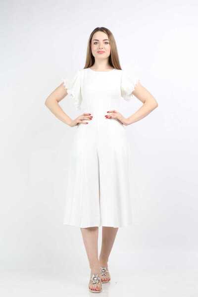 Nichii Women's Ruffled Short Sleeve Jumpsuit with Wide Short Pants and Pockets