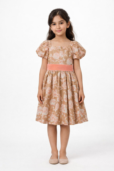 Gingersnaps Girls' Floral Print Dress with Waist Tie