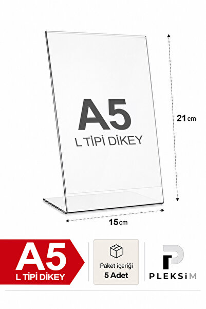 ulusoypleksi 5 Adet A5 L Tipi Dikey 21X15 Cm Şeffaf Pleksi Föylük Resimlik St...
