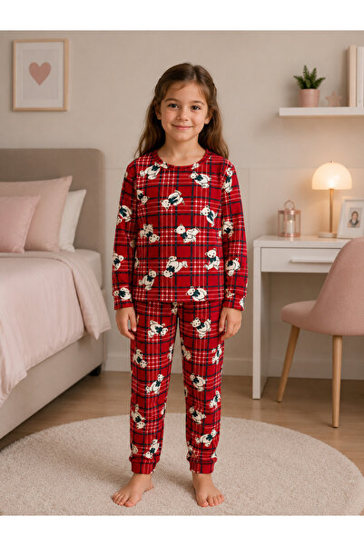 Fil Kids Devojčički set pidžama od pamučne antilop tkanine sa crvenim kariran...