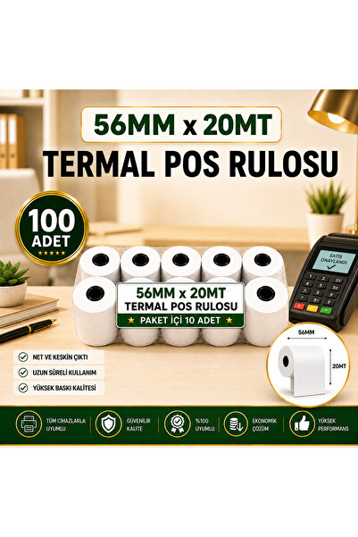 KHR Yazar Kasa Pos Rulosu Termal 56MMx20MT (100 Adet) - Yüksek Kaliteli, Daya...