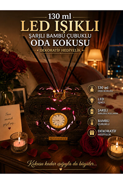 LUMIÈRE Lumiere Saatli Işıklı Çubuklu Oda Kokusu Dekoratif Hediyelik