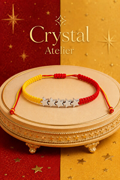 Crystal Atelier 5 Yıldız Sarı Kırmızı Taraftar Bileklik Makrome Ayarlanabilir...