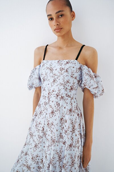 H&M Keten Karışımlı Omuzları Oyuk Elbise