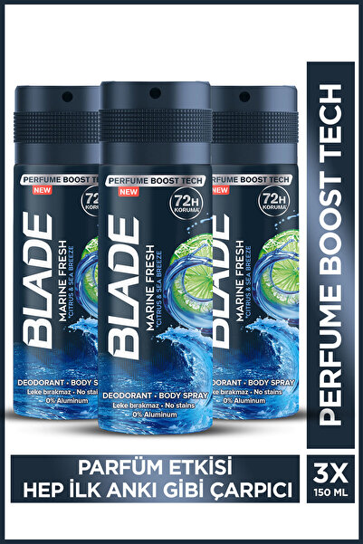 Blade Marine Fresh Erkek Alüminyumsuz Deodorant Body Spray 3x150ml Hızlı Kuru...