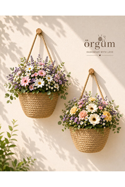 ÖRGÜM Sepet Dekorarif 2'Li Mini Organizer BİTKİLER DAHİL DEĞİLDİR