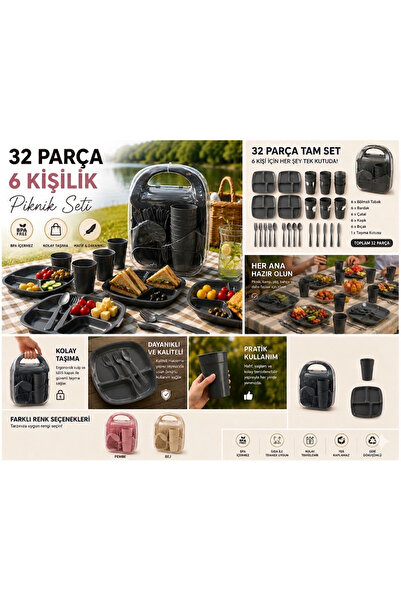 OLİAHOME 32 Parça 6 Kişilik Piknik Seti- Taşınabilir Çantalı Piknik Seti-Kamp...