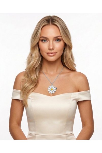 SEVMİNE Daisy Necklace Women 316L Surgical Steel Enamel Filled Silver Color Chain Necklace Gift