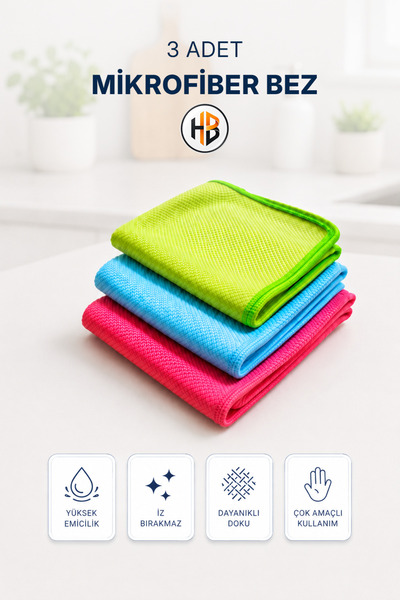 HOBİLON (3 Adet) Mikrofiber 40×40 Baklava Desenli Polyamidli Cam ve Genel Mut...