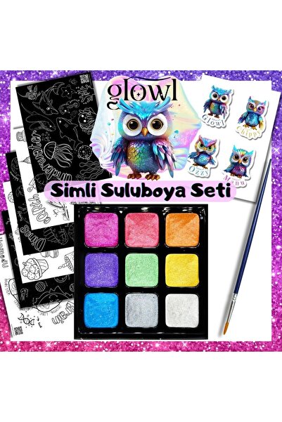 HomedU 9 Renk El Yapımı Simli Suluboya Seti, 6'li Boyama Kağıtları, Sticker S...