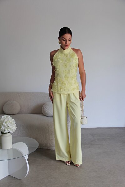 Julidress Cvetački i kameni dodaci, detaljna bluza i pantalone, premium donji...