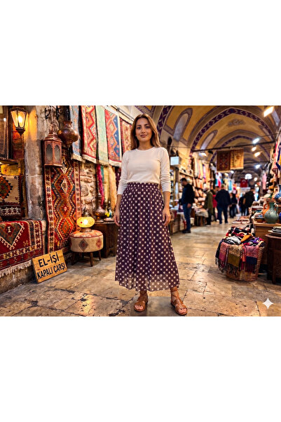 HANIMCA GİYİM Elastic Waist, Polka Dot Pattern, Lined Chiffon Skirt, Size 38 ...
