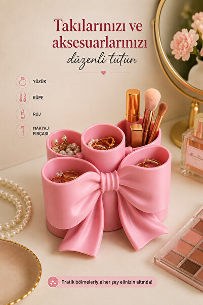 BB Craft منظم للمجوهرات والمكياج بتصميم فيونك - منظم مزخرف لسطح المكتب باللون...