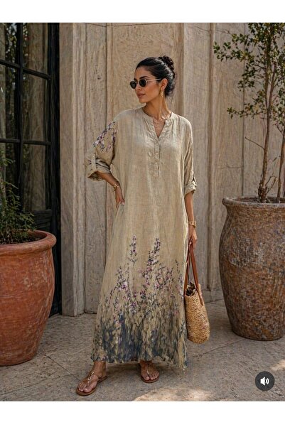 espoire butik kadın italyan keten desenli elbise 42 44 46 bedenlere uyumludur...