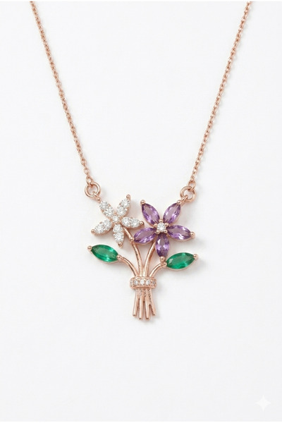Sahira Jewelry Çiçek Demeti 14K Rose Altın Kaplama Kadın Kolye