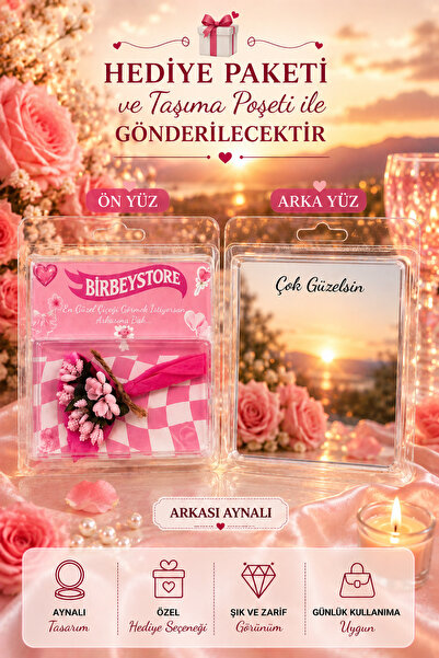 Mini Buket Solmaz Çiçek Arkası Aynalı Model Pembe Sevgiliye Anlamlı Hediye