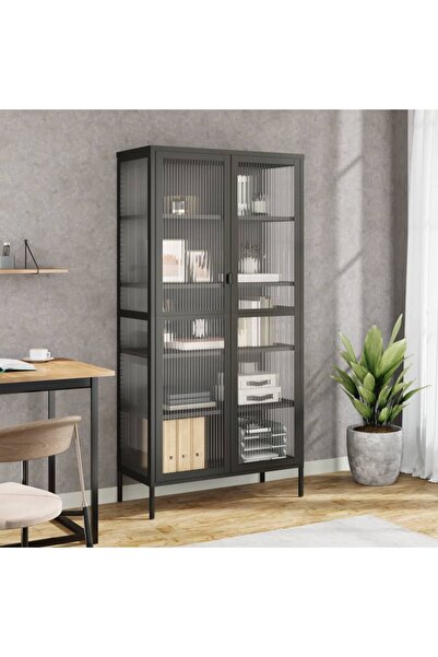 Concept Dulap înalt, negru, 85x40x180 cm, sticlă și oțel