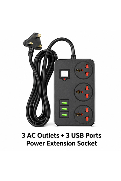 Smart Power كابل تمديد قوي بثلاثة منافذ USB و3 منافذ