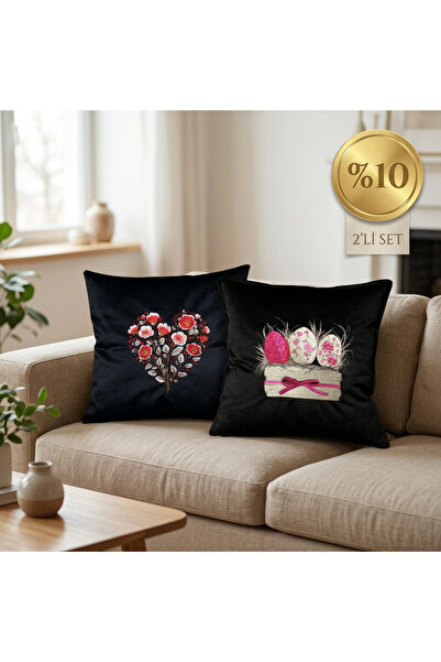 harmony factory Romantic Garden Set of 2 Velvet Cushion Covers - Embroidered ...