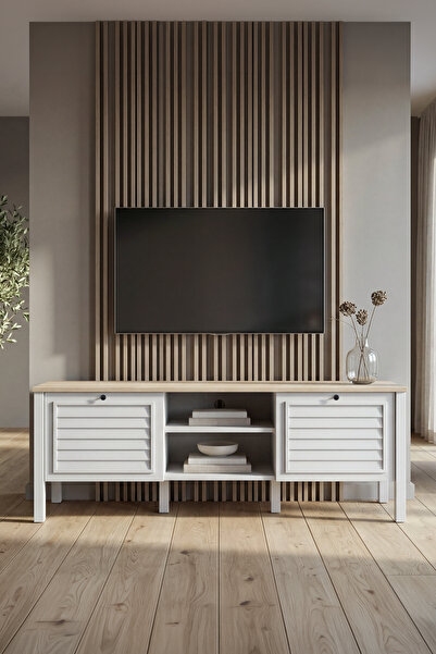 SARMOBİ Taiga TV Ünitesi 2 Kapaklı 140 cm Buz Gri – Country Tasarım