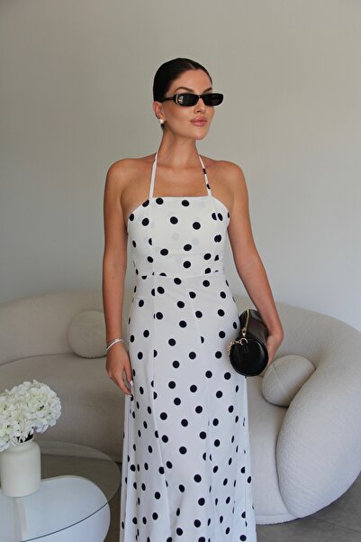 Julidress Neck Tie Midi Length Polka Dot Dress