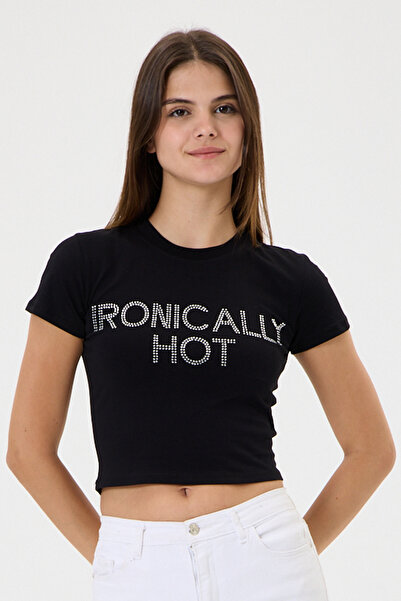 3 ROPE Ιρωνικά Εντυπωσιακό Μπλουζάκι Crop Baby με Στάμπα Hot Stone