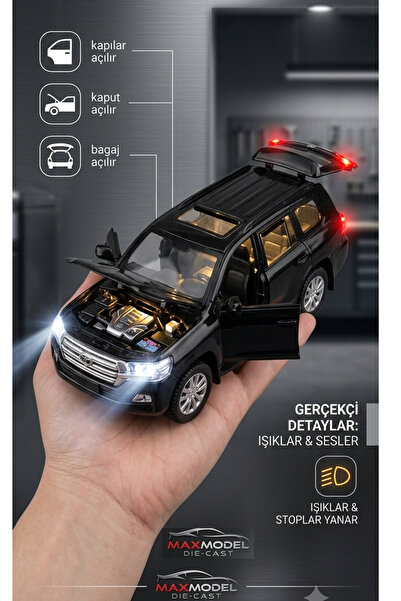 OYUNCAKSAHİLİ Toyota Land Cruıser V8 Jip Metal Araba Kapı Kaput Bagaj Açılır ...