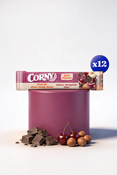 CORNY Vişne Fındık Kakaolu Vegan Meyve Bar 35g x 12 Adet