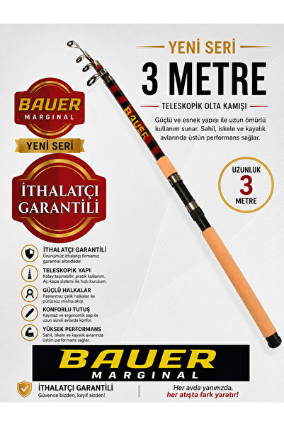 tmcn BAUER MARJİNAL 300CM TELESKOPİK OLTA KAMIŞI 100-300
