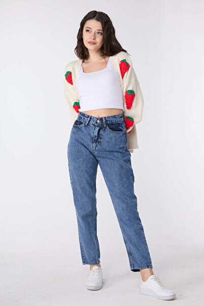 TOFİSA 23669-BLUE-BLUE-WASH جينز أمي عالي الخصر