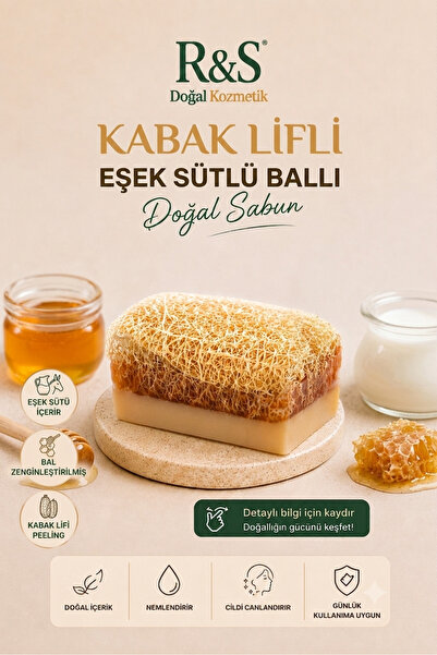 R&S Doğal Kozmetik Kabak Lifli Eşek Sütlü Ballı Sabun - Nemlendirici ve Besle...