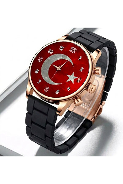 Men's Wristwatch Turkish Flag Black Rose Gold Bay Wristwatch Gift for Boyfriend