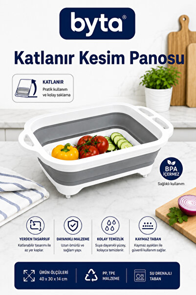 BYTA Folding Cutting Board and Vegetable and Fruit Washing Tub 2-in-1