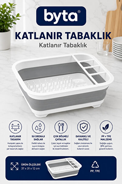 BYTA AK763 Katlanır Bulaşıklık ve Tabaklık – Çok Bölmeli Bulaşık Kurutmalığı