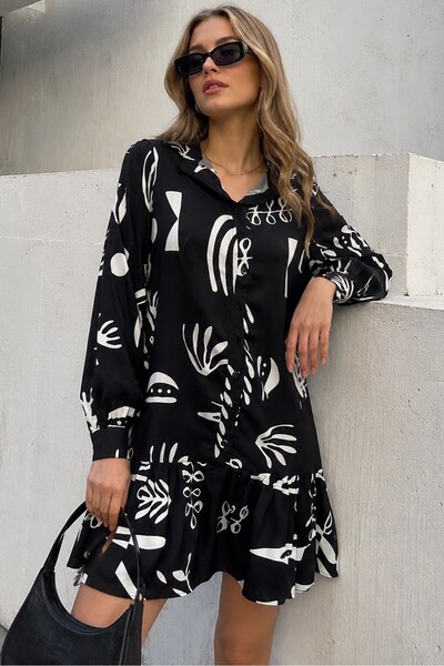 Madmext Weiß gemustertes kurzes Damenkleid MG2429