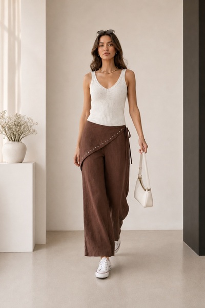 BELISTIL Stylish Pants with Sequin Skirt and Scarf Detail