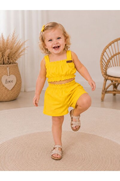 Solid Color Girls Crop & Shorts Set