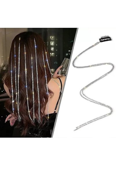 Panowill Design Gümüş Renk Su Yolu Saç Işıltısı Yan Postiş-35 cm