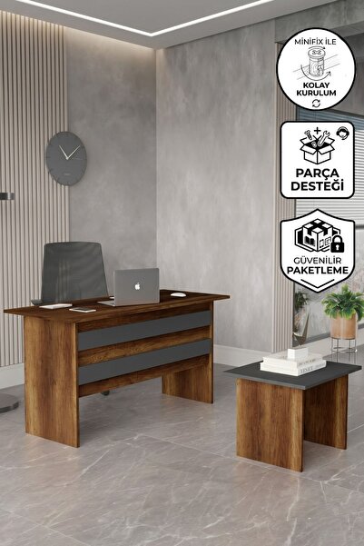 Yurupa Bega AB Ofis Masası Sehpa 2'li Ofis Büro Masa Takımı Barok-Antrasit BE...